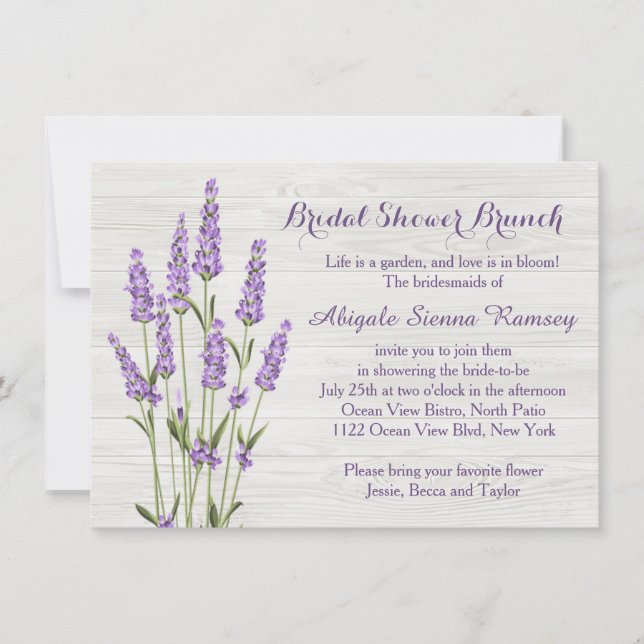 Purple lavender flowers on wood Bridal Shower Invitation (Front)