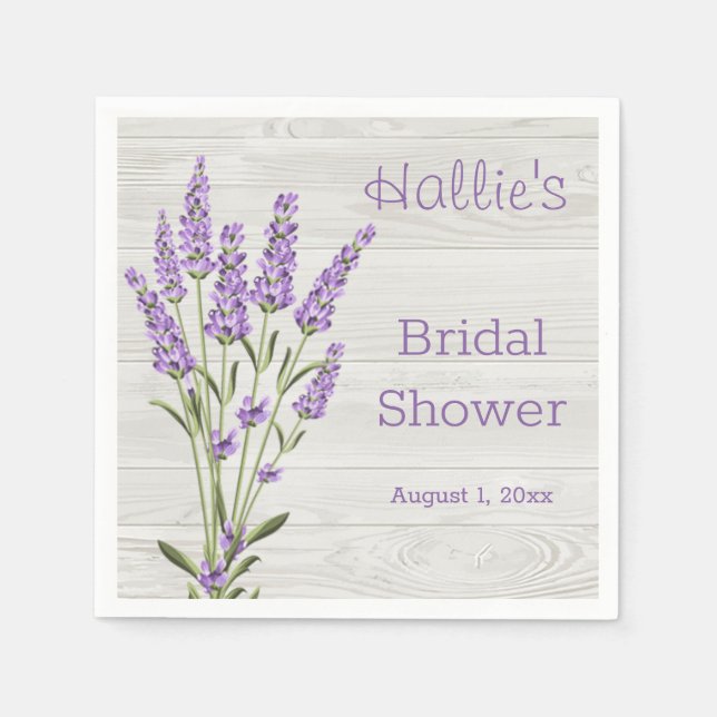Purple lavender flowers on wood Bridal Shower Napkins (Front)