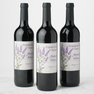 Purple lavender flowers on wood Engagement party Wine Label