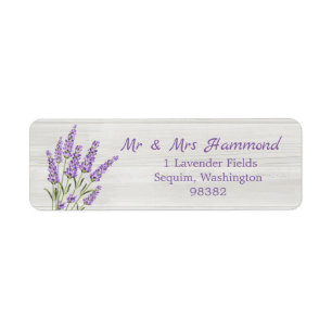 Purple lavender flowers on wood label