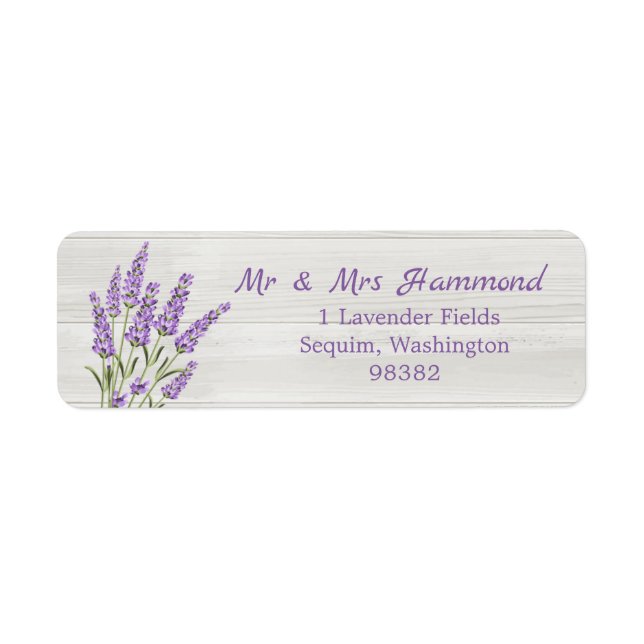 Purple lavender flowers on wood label (Front)