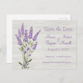 Purple lavender flowers on wood Save the Date Postcard (Front/Back)