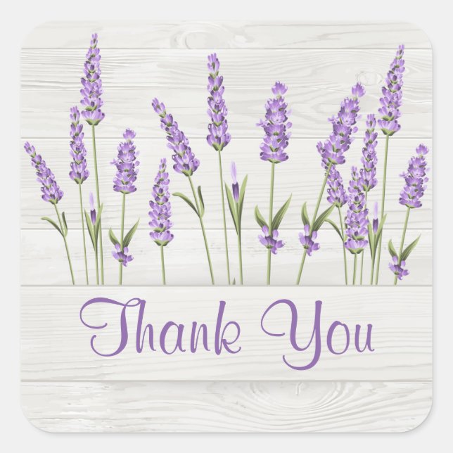 Purple lavender flowers on wooden planks Thank You Square Sticker (Front)