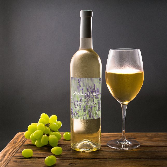 Purple Lavender Flowers Personalized Floral Wine Label (In Situ Glass of Wine)