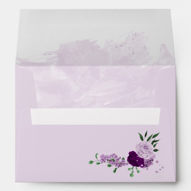 purple lavender flowers romantic lilac wedding envelope (Back (Bottom))