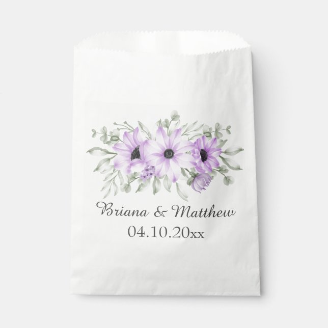 Purple Lavender Flowers Script Wedding Favor Bag (Front)