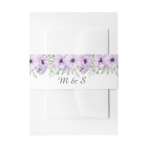 Purple Lavender Flowers Script Wedding Invitation Belly Band