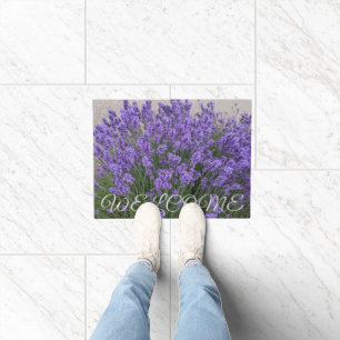 Purple Lavender Flowers Stylized Welcome Doormat