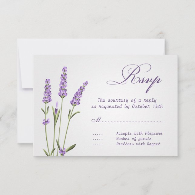Purple lavender flowers Wedding RSVP Card (Front)