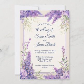 Purple Lavender flowers wrapped in a frame cream Invitation