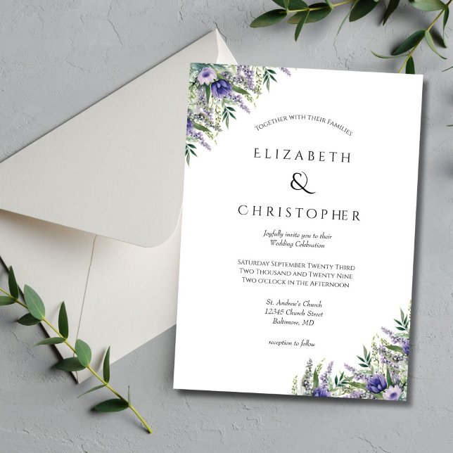 Purple Lavender Formal Elegant Modern Wedding  Invitation (Lavender Greenery Watercolor Floral Botanical Wedding invitation Formal and Elegant)