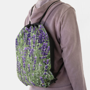 Purple Lavender Garden Floral Drawstring Bag
