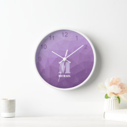 Purple lavender Geometry Mesh Pattern Monogram Clock
