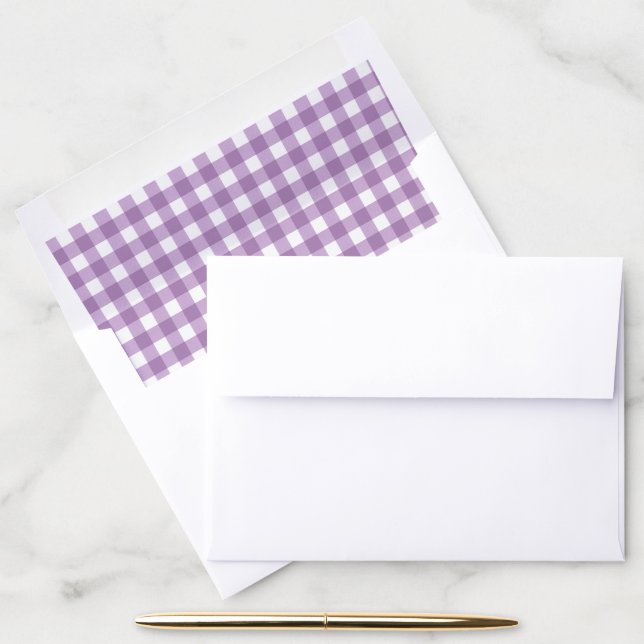 Purple Lavender Gingham Wedding Checkered Pattern Envelope Liner (Desk)