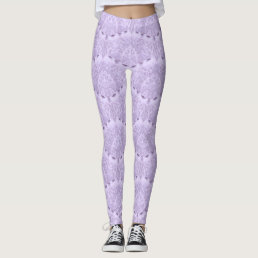 Purple Lavender Girly Vintage Lace Pearls Pattern Leggings