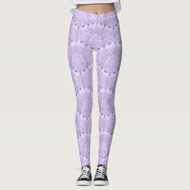 Purple Lavender Girly Vintage Lace Pearls Pattern Leggings (Front)