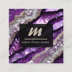 *~* Purple Lavender Glam QR Luxe Initial AP66 Square Business Card