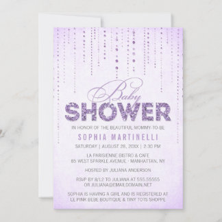 Purple Lavender Glitter Baby Shower Invitation