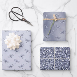 Purple Lavender Glitter Dragonflies Wrapping Paper Sheets