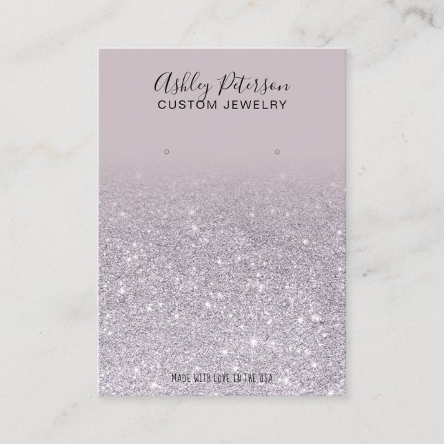 Purple lavender glitter jewelry earring display business card (Front)
