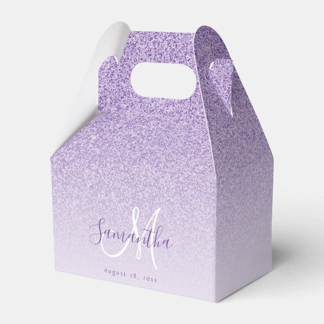 Purple lavender Glitter Monogrammed ombre Favor Boxes (Front Side)