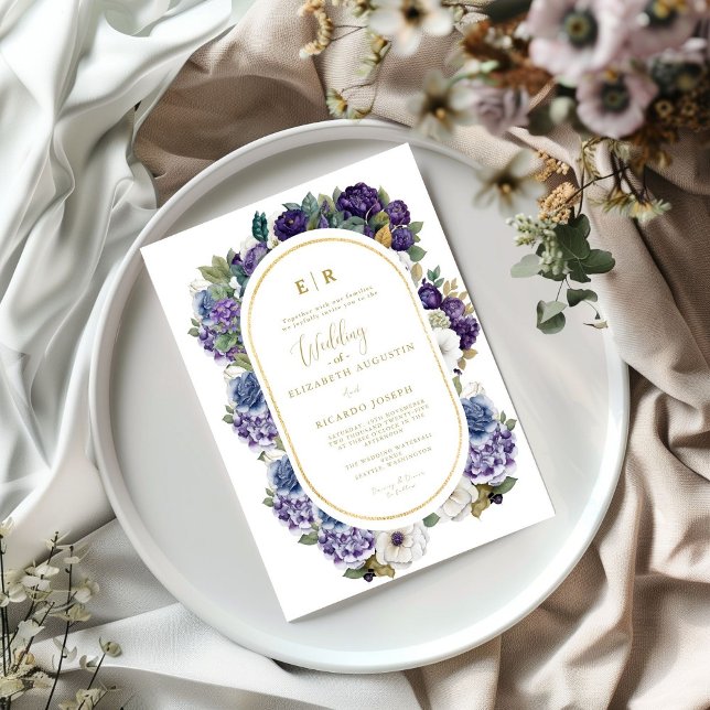 Purple Lavender Gold Floral Spring Bloom Wedding  Invitation (Creator Uploaded)