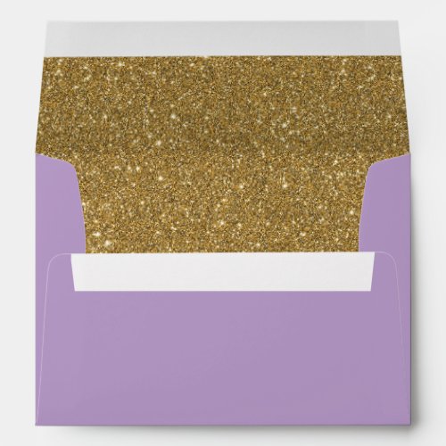 Purple Lavender  Gold Glitter Lined Envelope