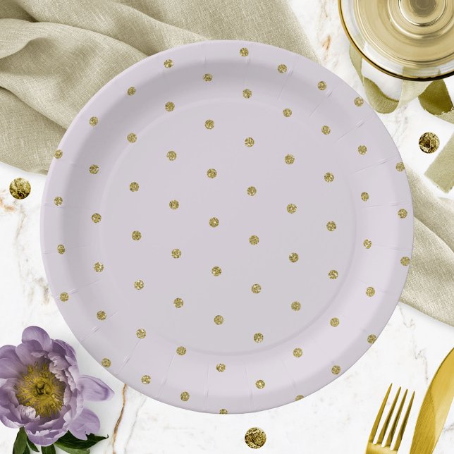 Purple Lavender Gold Glitter Polka Dot Pattern Paper Plates (Creator Uploaded)