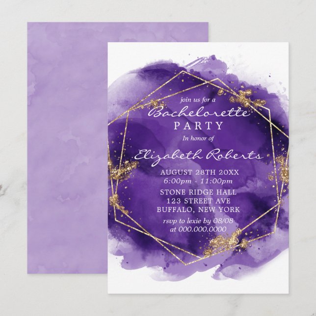 Purple Lavender Gold Paint Bachelorette Party  Inv Invitation (Front/Back)