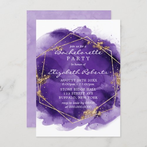 Purple Lavender Gold Paint Bachelorette Party  Inv Invitation