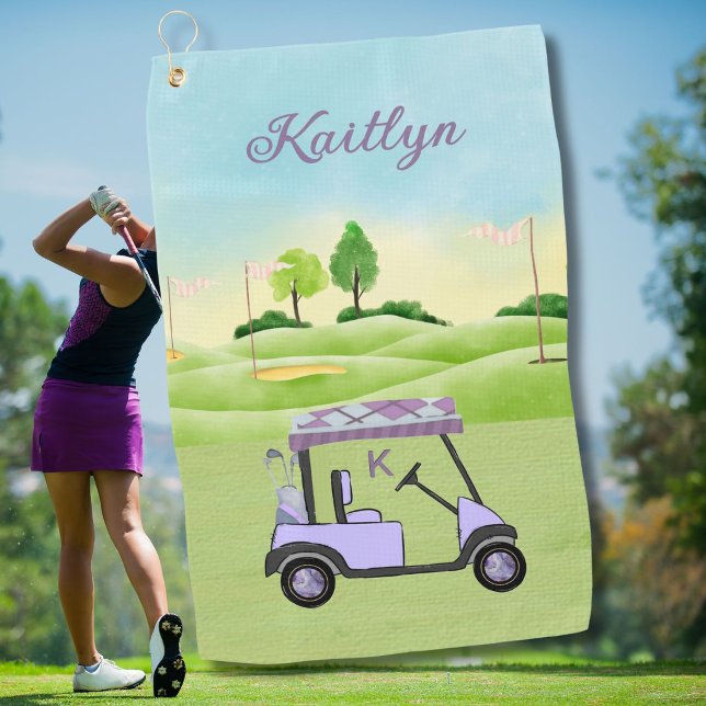 Purple Lavender Golf Cart Monogram Name   Towel (Creator Uploaded)