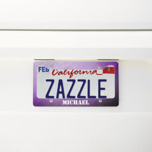 Purple lavender gradient geometric mesh Monogram License Plate Frame