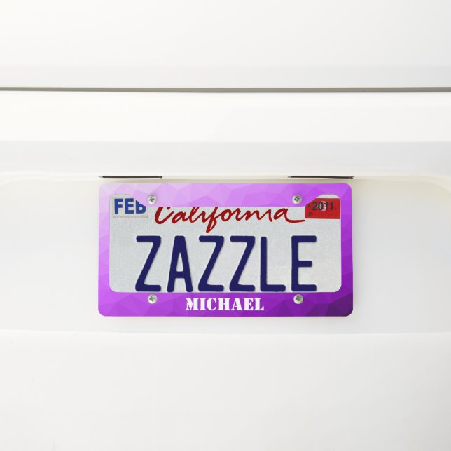 Purple lavender gradient geometric mesh Monogram License Plate Frame (On Car)