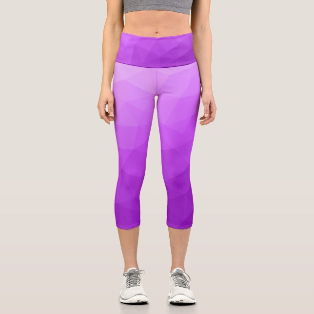 Purple lavender gradient geometric mesh pattern capri leggings (Front)