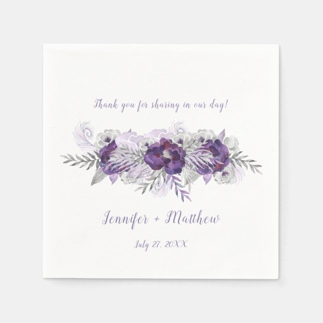 Purple Lavender Gray Background Reception Napkins (Front)