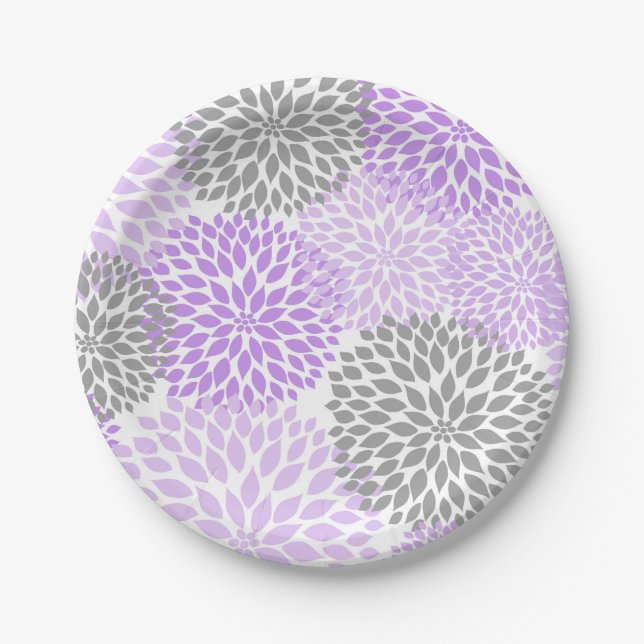 Purple Lavender Gray Dahlia Baby Shower / Bridal Paper Plates (Front)