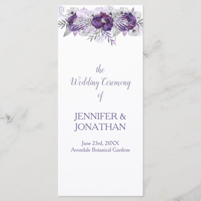 Purple Lavender Gray Floral Wedding Program (Front)