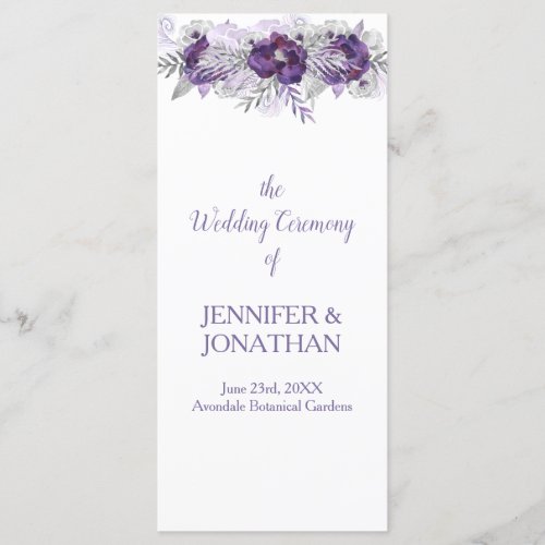 Purple Lavender Gray Floral Wedding Program