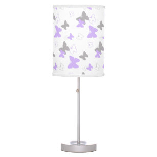 Purple Lavender Gray Grey Butterfly Baby Girl Table Lamp
