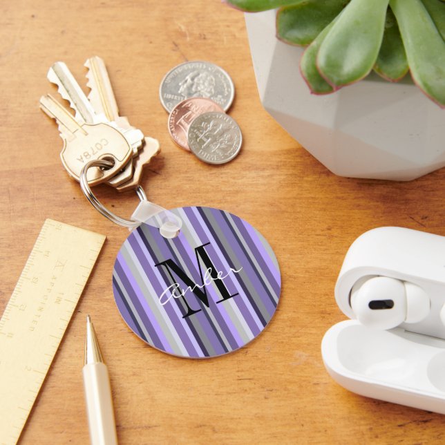 Purple Lavender Gray Vertical Personalized Keychain (Desk)