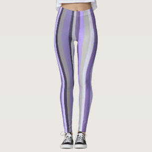Purple Lavender Gray Vertical Striped Leggings