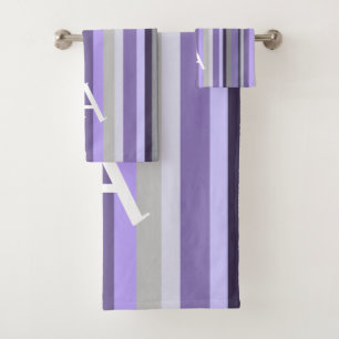 Purple Lavender Gray Vertical Striped Personalized Bath Towel Set