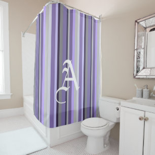Purple Lavender Gray Vertical Striped Personalized Shower Curtain