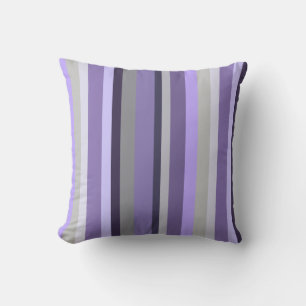 Purple Lavender Gray Vertical Striped Throw Pillow
