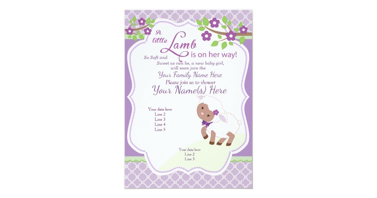 Purple Lavender Green Lamb Baby Shower Invitation Zazzle Purple Lavender Green Lamb Baby Shower