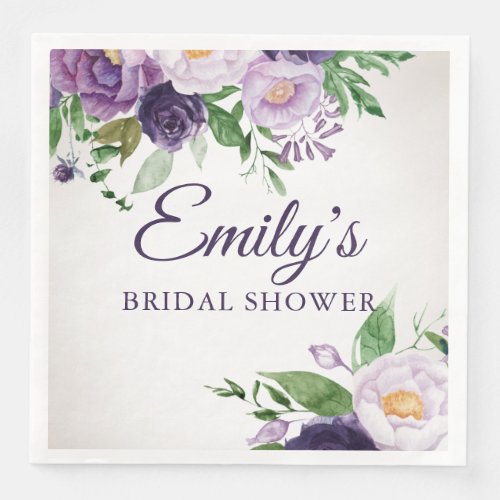 Purple Lavender Greenery Gray Bridal Shower  Paper Dinner Napkins