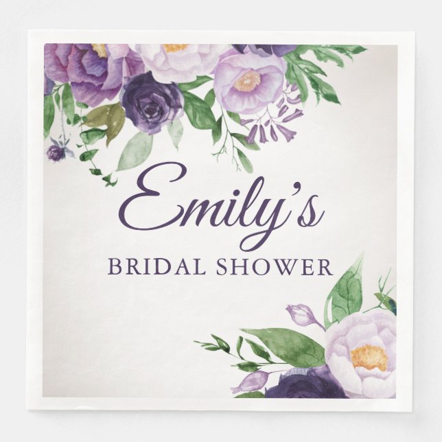 Purple Lavender Greenery Gray Bridal Shower  Paper Dinner Napkins (Front)