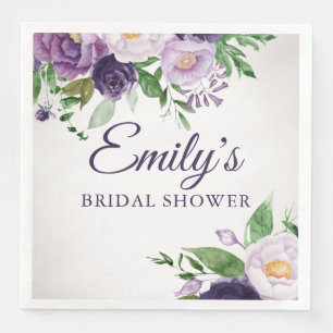 Purple Lavender Greenery Gray Bridal Shower Paper Paper Dinner Napkins