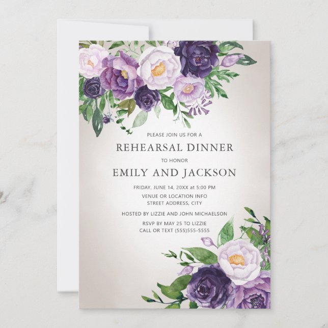 Purple Lavender Greenery Gray Rehearsal Dinner Invitation (Front)
