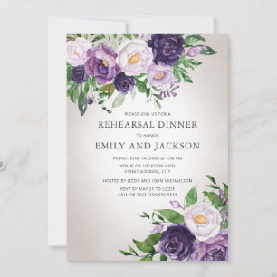 Purple Lavender Greenery Gray Rehearsal Dinner Invitation